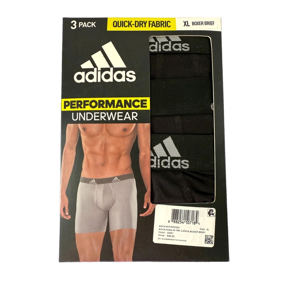 Adidas Performance Boxer Briefs Men's XL 3‎ Pack Quick-Dry Black New
